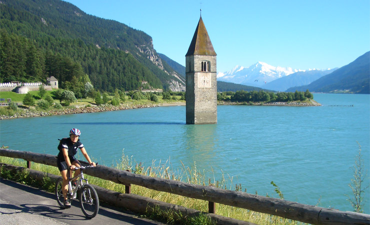 Church tower in Lake Reschen